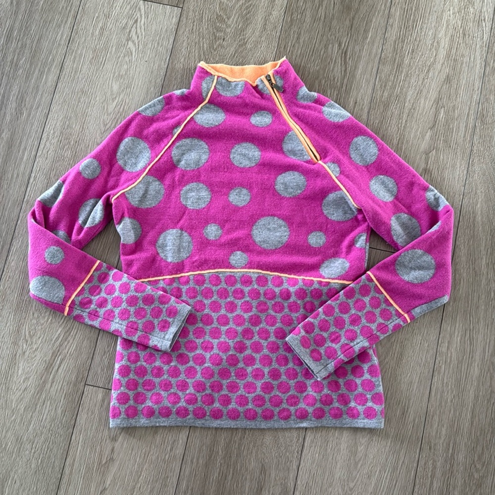 Boga Women’s Pink and gray Polka Dot Sweater size small merino wool
